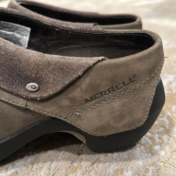 Merrell Luxe Wrap Gray Leather Slip on Mules size 8 in GUC - Picture 2 of 9